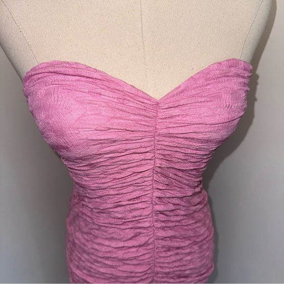 Urban Outfitters Women’s Small Pink UO Nadia Ruched Strapless Midi Bodycon Dress - Picture 3 of 9